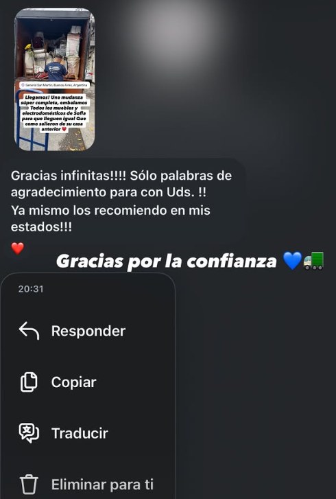 Reseña de cliente de Mudanzas Clodomira 5